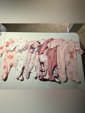 0-3/3mos Baby Girl Footed Sleeper Bundle - 6 items. Petit Lem, Disney & Carter’s